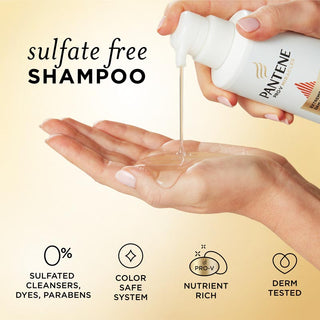 sulfate free shampoo. 0% sulfated cleansers, dyes, parabens. Color Safe System. nutrient rich. derm tested