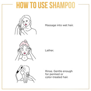 How to use shampoo: Massage into wet hair. Lather. Rinse. Gentle enough for permed or color-treated hair