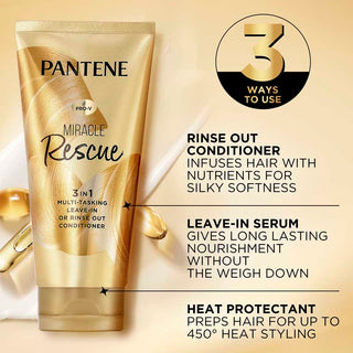 Miracle Rescue 3in1 Multi-Tasking conditioner 3 ways to use. Rinse out conditioner. Leave in serum. Heat protectant