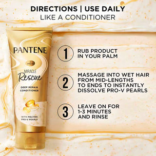 Rub product in your palm. Massage into wet hair from mid-lengths to ends. Leave in 1-3 minutes and rinse