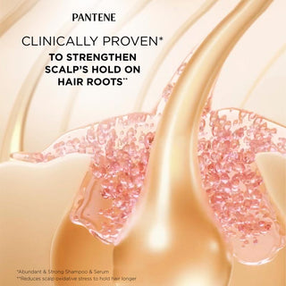 Clinically Proven* to strengthen scalp's hold on hair roots**. *abundant & Strong shampoo & Serum. **Reduces scalp oxidative stress to hold hair longer